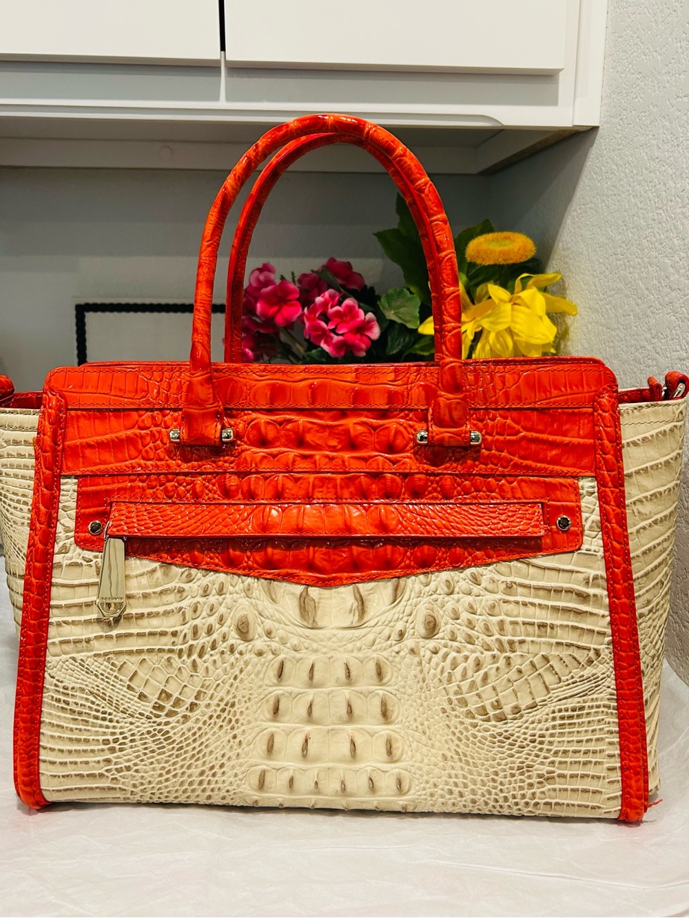 Brahmin Vanilla Toucan Harper Satchel